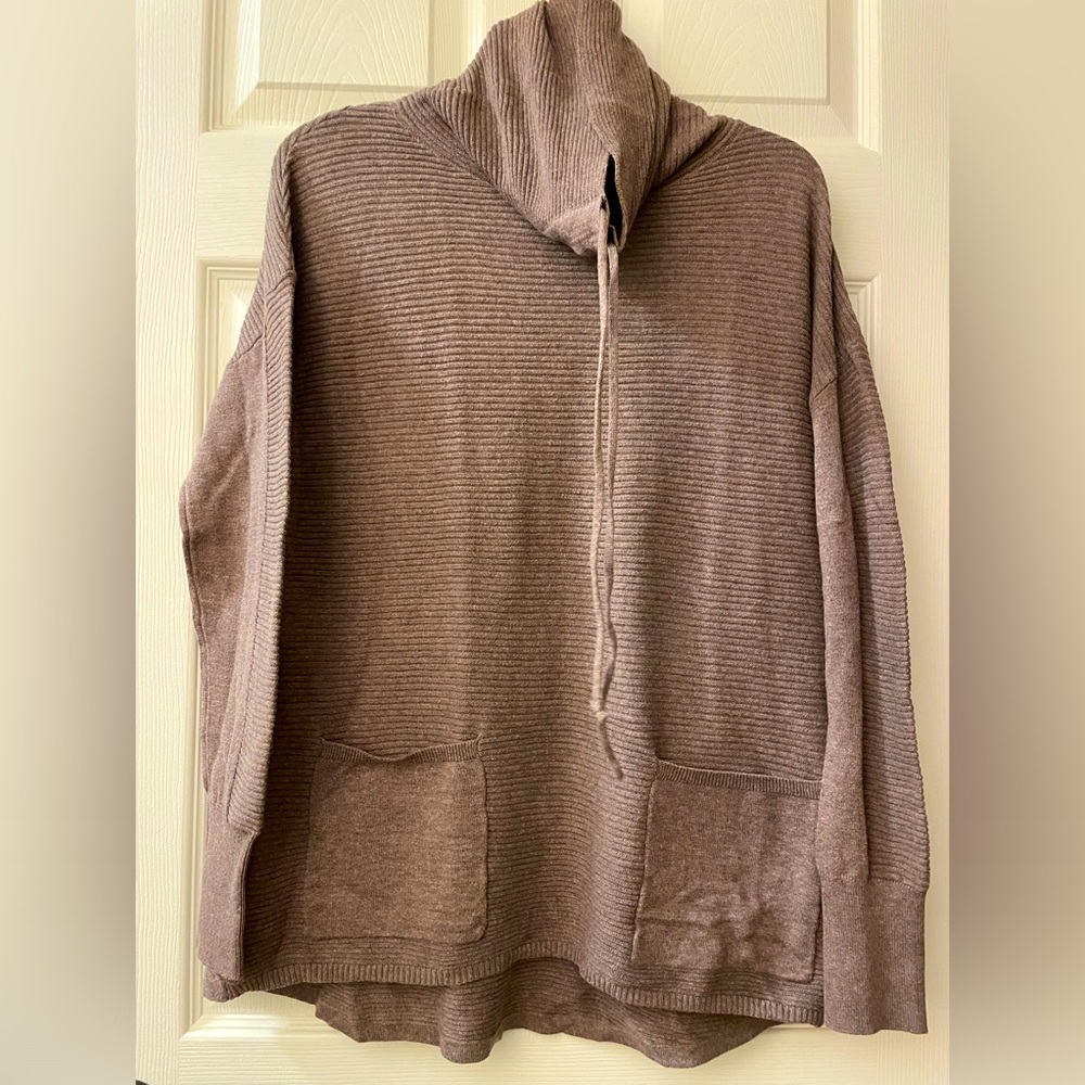 Dakini Cotton Ribbed Adj. Loose Turtleneck Sweater Thumb Holes Mocha/Mauve NWT!